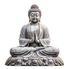 Buddha statue made of stone on cutout PNG transparent background