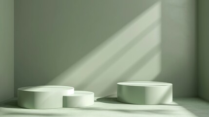 abstract green sage background with empty stage Cylinder podium display, showcase for product presentation