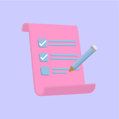 documents icon, blue and pink colors. 3d rendering