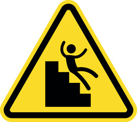 Warning slippery stairs notice sign. Black on yellow background. Safety signs and symbols.