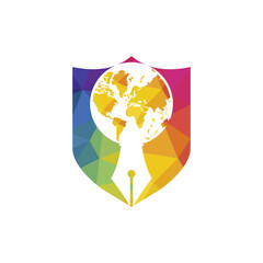 Pen nib and globe logo vector. Education Logo. Institutional and educational vector logo design.
