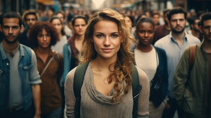 group of people standing on the street attentively