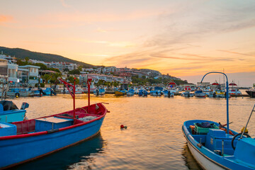 Yacht port in the town of Saint Vlas (Sweti Vlas) in Bulgaria. Sunset and beautiful views of the marina.