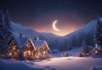 Animation of christmas winter scenery with crescent moon stock videoChristmas Vacations Backgrounds Winter