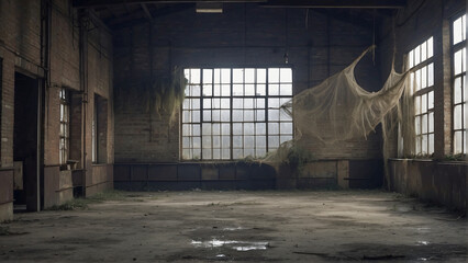 The factory room has been empty for a long time - obrazy, fototapety, plakaty