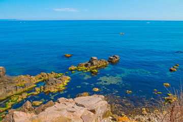 The coastline of the town of Sozopol in Bulgaria on a beautiful sunny day.
