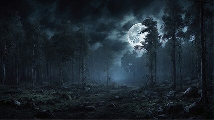 Fototapeta premium night forest with full moon
