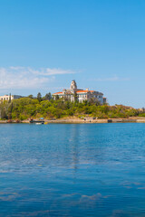 Fototapeta premium Buildings of Old Naval Academy in Sozopol city on Black Sea shore in Bulgaria