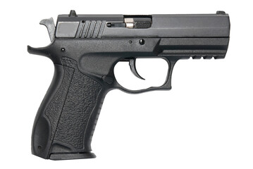 Black gun pistol handgun in PNG isolated on transparent background