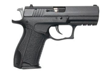 Black gun pistol handgun in PNG isolated on transparent background