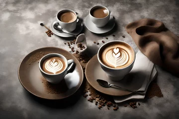 Foto op Canvas A high-definition image of an espresso shot, featuring rich crema and an intricately designed coffee cup, embodying the essence of coffee craftsmanship © Muhammad