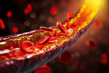 Fat and cholesterol in human blood vein cell create with AI Generative
