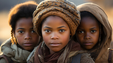 A portrait of poor African children in the desert - obrazy, fototapety, plakaty