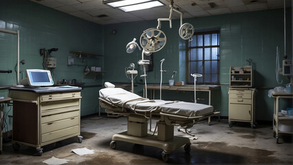 The hospital operating room was dirty and abandoned