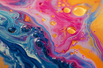 abstract background, colorful fluid paints, bubbles