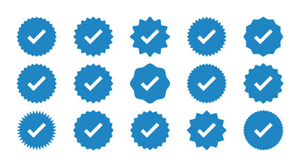 Verified Social Media Badge Icons Set - Symbols for Authenticity and Trust - obrazy, fototapety, plakaty
