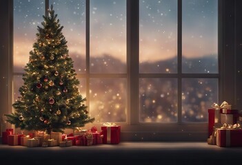 Christmas Tree in front of the Window | Loopable 4K stock videoBackgrounds Christmas Snow Winter