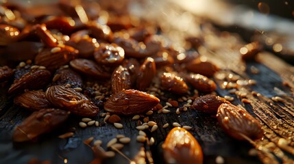 Almond nuts on a wooden table. Selective focus. nature.