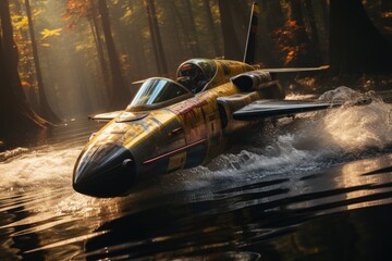 Jet ski performing radical maneuvers in Rio at dusk., generative IA