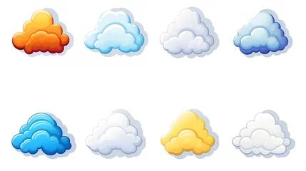 Fotobehang Set of cartoon clouds. Colorful cute clouds for game. Pixel art, 8 bit for video game UI © nataliia_ptashka