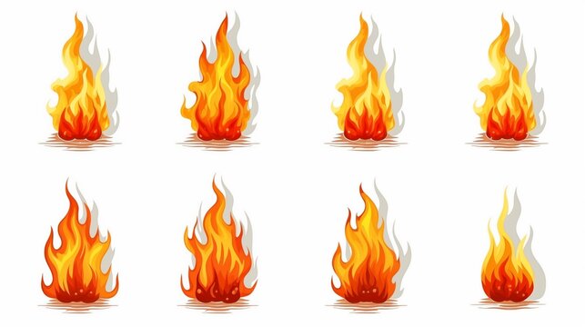 Set of cartoon fire. Colorful cute fire for game. Pixel art, 8 bit for video game UI