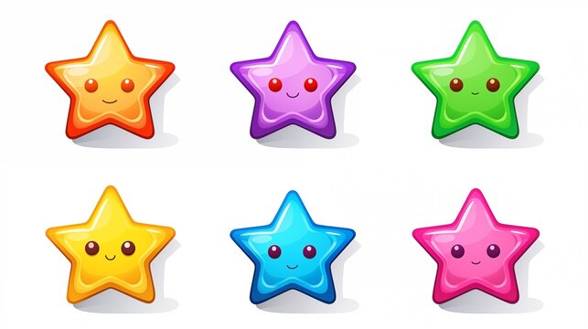 Set of cartoon stars. Colorful cute stars for game