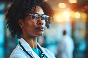 A doctor of one ethnicity consulting a patient of another in a healthcare setting, featuring diverse ethnicities, with a blurred background, bokeh effect, and ample copy space. - obrazy, fototapety, plakaty