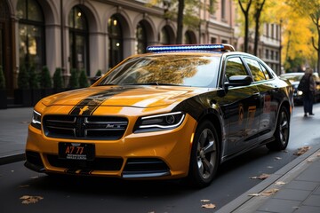 APP Taxi Passing Passes on a busy urban scene., generative IA