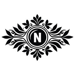  Floral botanical alphabet. N Letter with plants and flowers