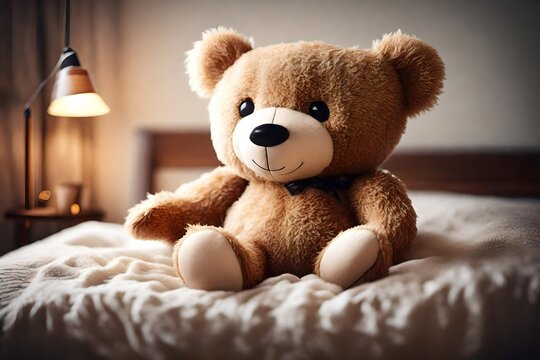 A delightful pair of teddy bears stands against a light beige background, accompanied by a heart-shaped balloon, 