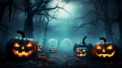 pumpkins and bats on Halloween night