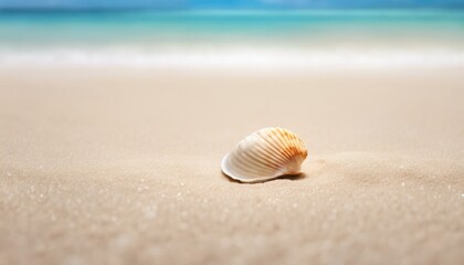 Fototapeta na wymiar shells and seashells on a sandy beach with the ocean in the background
