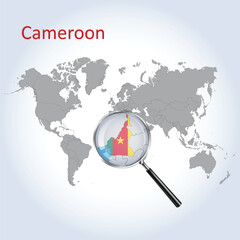 Magnified map Cameroon with the flag of Cameroon enlargement of maps, Vector Art