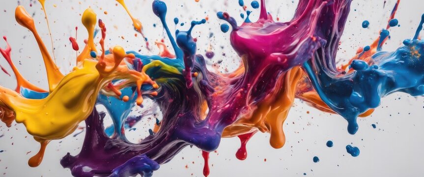 A Vivid Paint Splash Swirling, Mix Of Colors As Two Chemicals Reaction