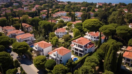 Fototapeta na wymiar White and terracotta Mediterranean luxury villas with private pools and lush gardens
