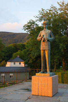 Norway, Vestland, Bergen - July 21, 2023: Statue of Haakon VII, King of Norway from November 1905 until September 1957.