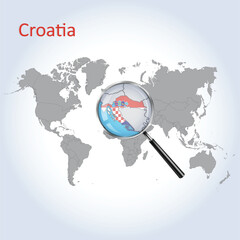 Magnified map Croatia with the flag of Croatia enlargement of maps, Vector Art