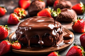 chocolate lauva cake with strawberries