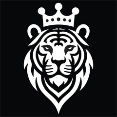 King tiger crown ,  King Tiger head black and white illustration vector
