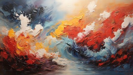 abstract background oil painting of sea waves in a riot of colors
