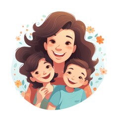 Illustration of mother with her child in white background. Concept of mothers day.