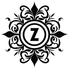 Floral botanical alphabet. Z Letter with plants and flowers