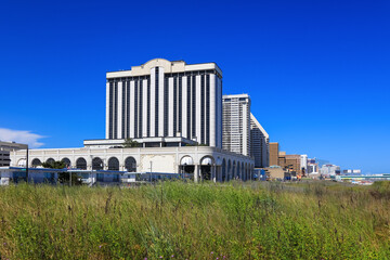 Ocean View of closed and abandoned Casinos on July 5, 2018 in Atlantic City New Jersey.