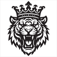 King tiger crown ,  Tiger head black and white illustration