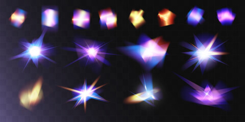 Light crystal shiny hologram bokeh. Set of transparent color effects.	
