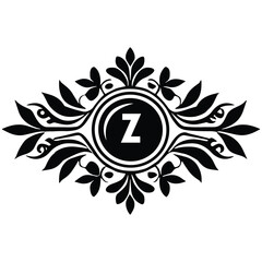 Floral botanical alphabet. Z Letter with plants and flowers