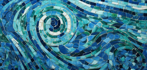 A captivating 2110 abstract marble mosaic showcasing harmonious cobalt blue and jade green...