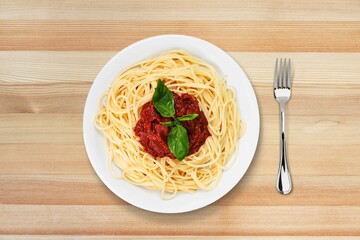 plate of tasty fresh italian pasta with sauce