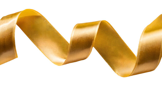 Beautiful glitter gold ribbon tape curl isolated on Png