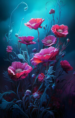 Obraz premium Futuristic colorful flowers as background. Surreal nature concept